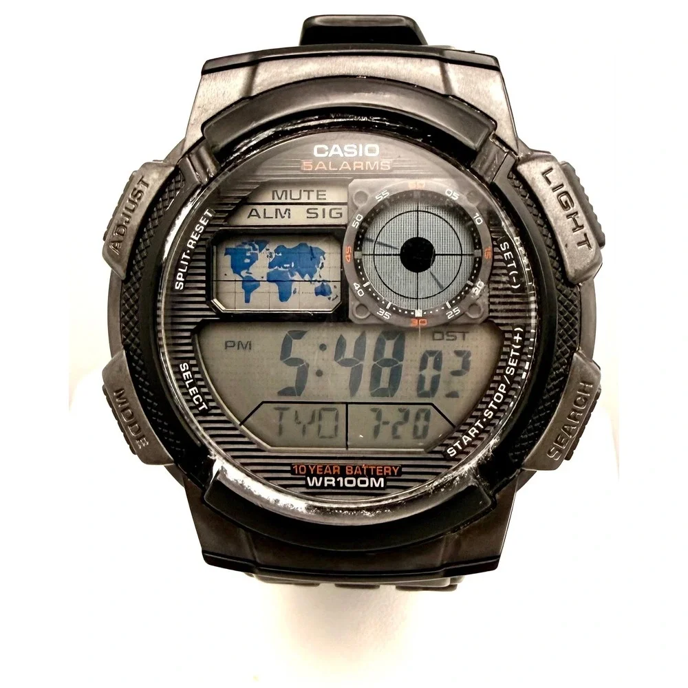Casio AE-1000W World Time Digital Watch 10 Year Battery WR100M Module 3198